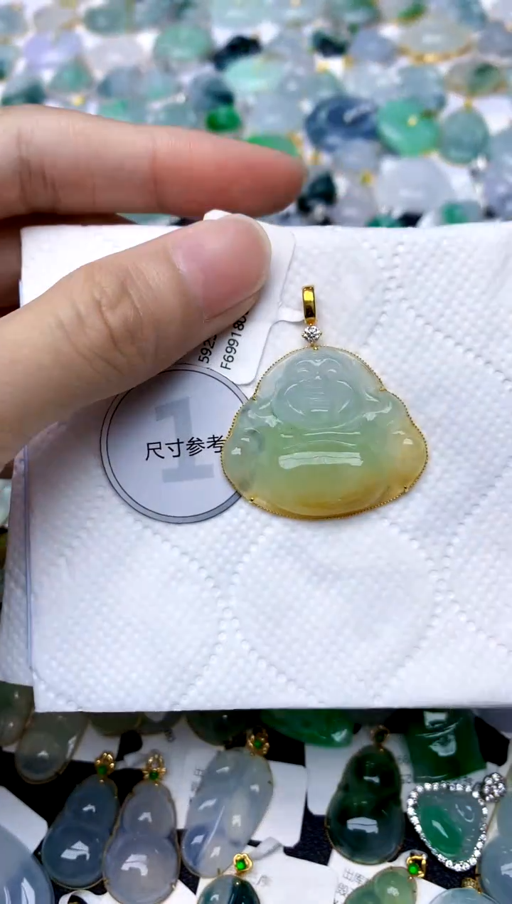 颈饰18K金镶嵌翡翠天然A货翡翠