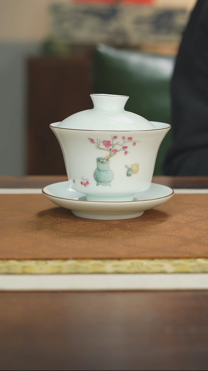 【闪购商品】瓷片钟家窑清供图一盖碗六杯