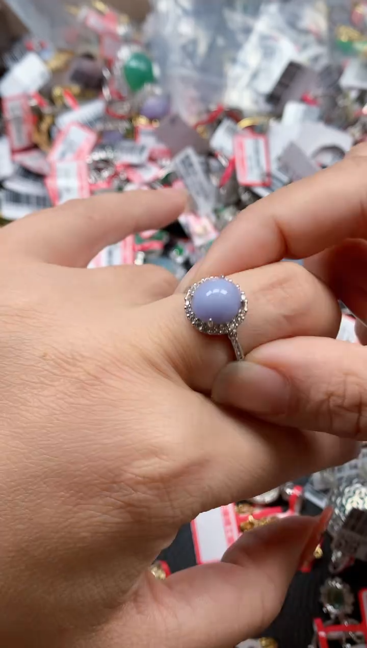 银S925镶嵌戒指翡翠天然A货缅甸翡翠