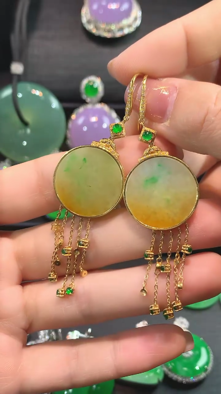 【闪购商品】翡翠耳饰18K金镶嵌耳勾