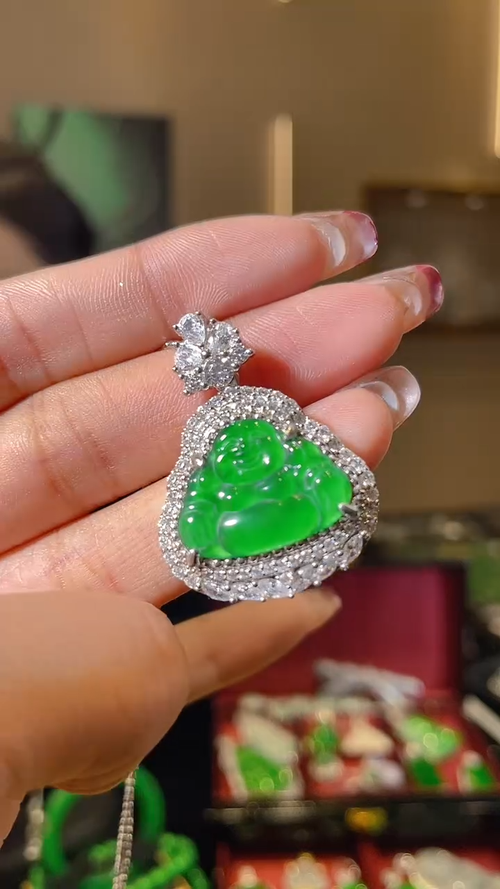 【闪购商品】翡翠吊坠(不含链)银S925镶嵌天然翡翠A货