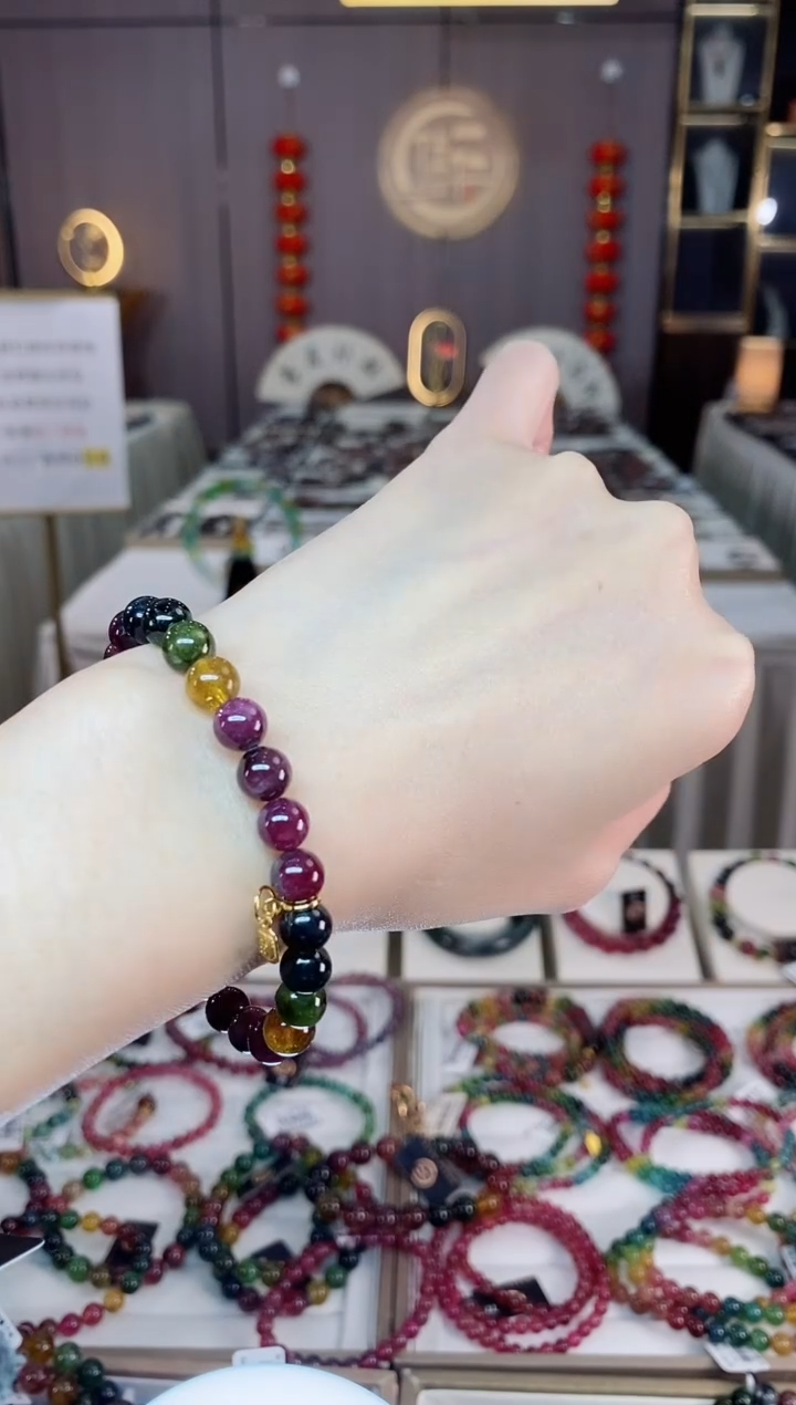 未镶嵌老矿碧玺色标彩虹单圈手串7mm+碧玺dan多样性发货一条