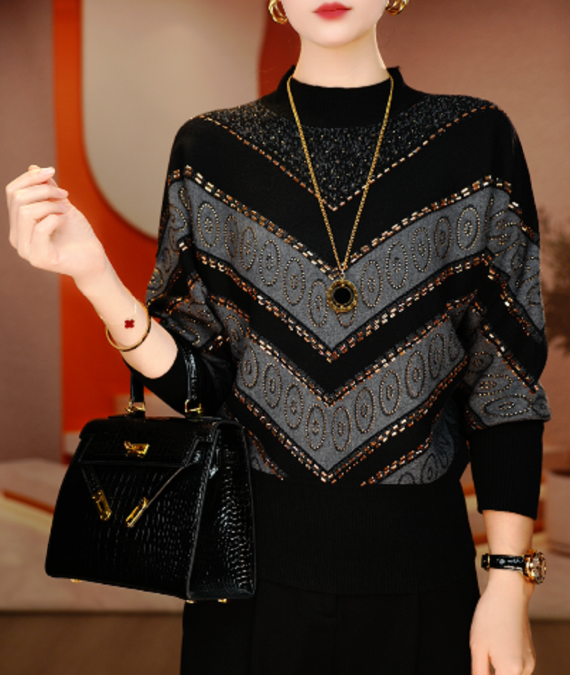 秋冬新款含绵羊毛抗起球显白显瘦针织毛衣弹力舒适保暖V24H0972