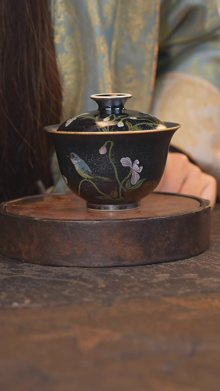 【闪购商品】杯100柴房陶瓷 窑宝花鸟盖碗