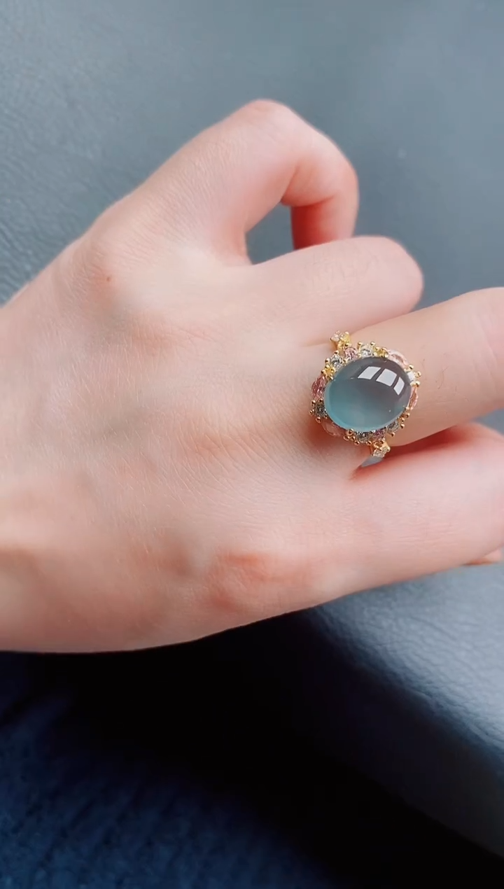 【闪购商品】翡翠戒指银S925镶嵌天然a货翡翠201