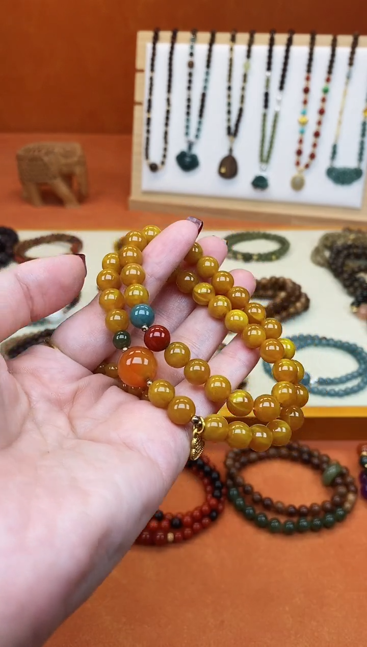 手链蜜蜡未镶嵌双圈蜜蜡和田南红蓝水手串