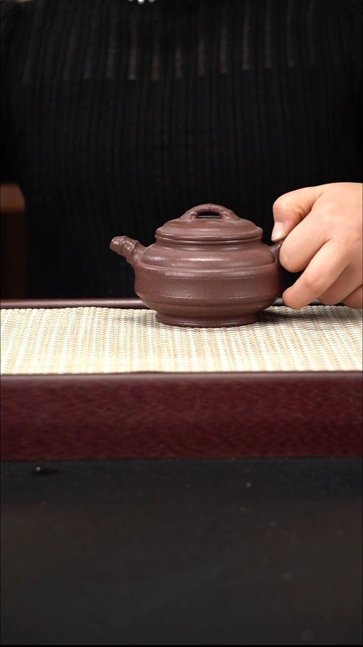 茶壶紫砂桃花泥 双线竹鼓