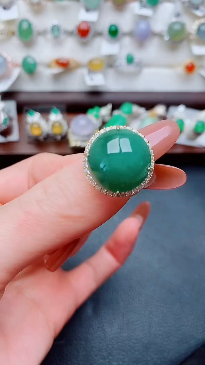 银S925镶嵌戒指翡翠...