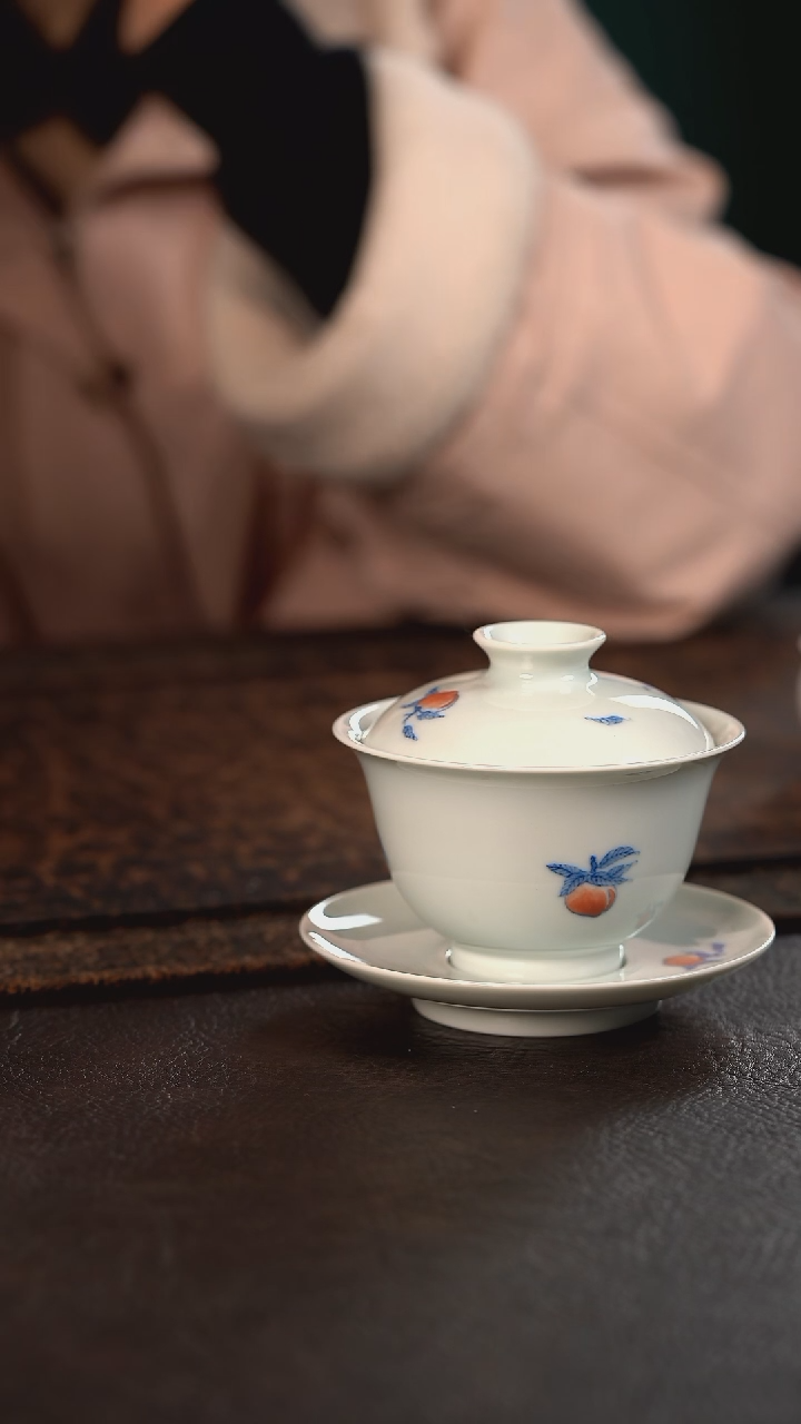 【闪购商品】杯聚澜堂寿桃三才盖碗