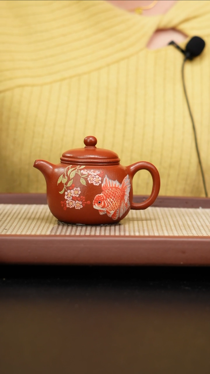 【闪购商品】紫砂茶壶小煤窑朱泥匏樽泥绘金鱼200
