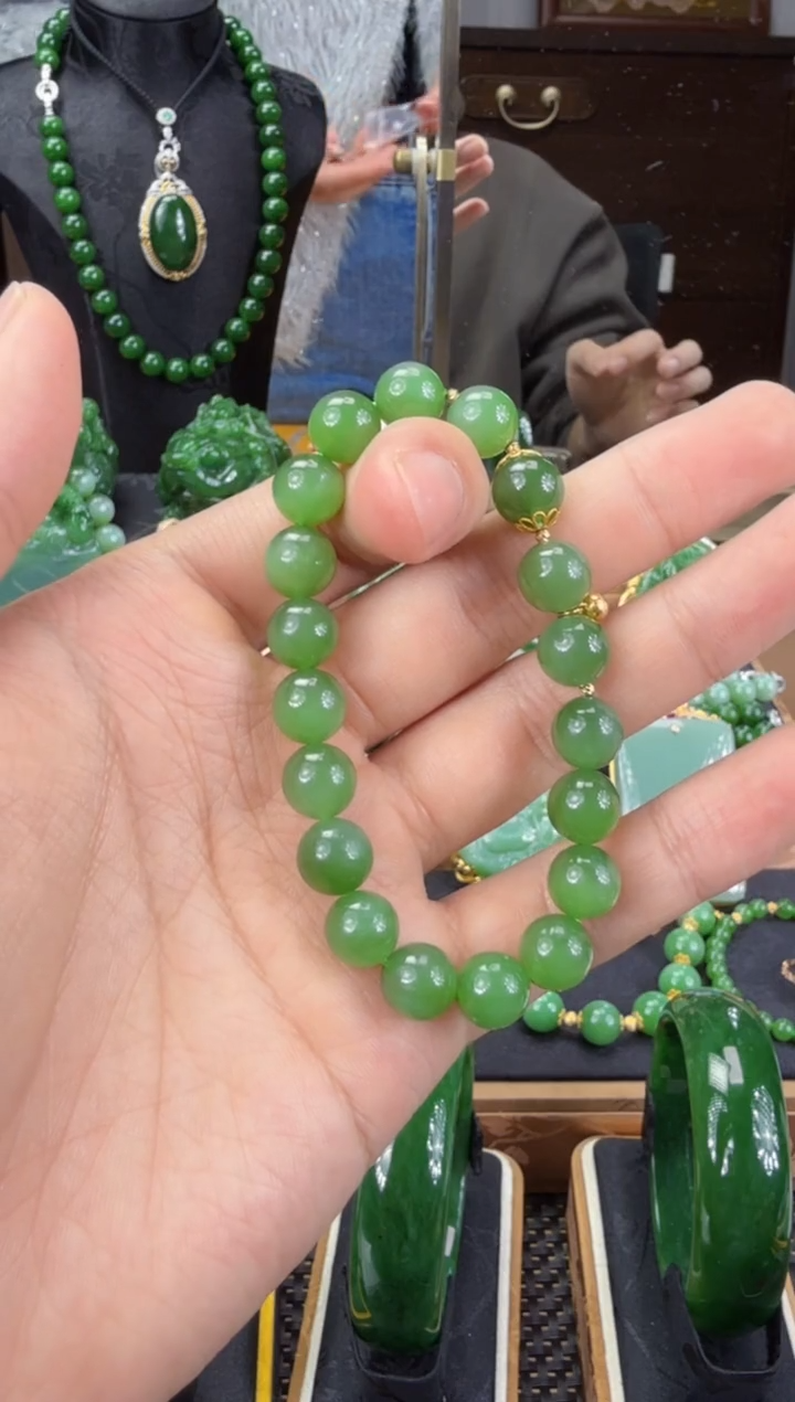 【闪购商品】和田玉（碧玉）手串18K金镶嵌