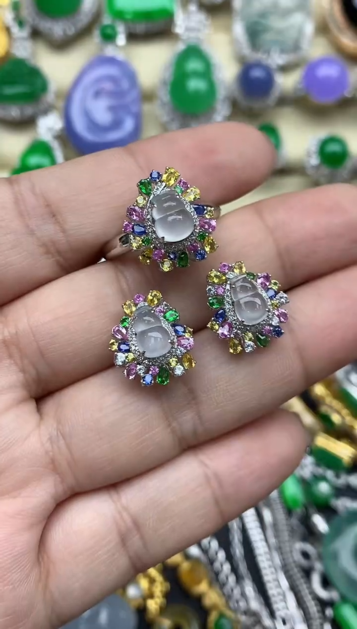 【闪购商品】翡翠戒指18K金镶嵌772-中国好珍宝- 一套