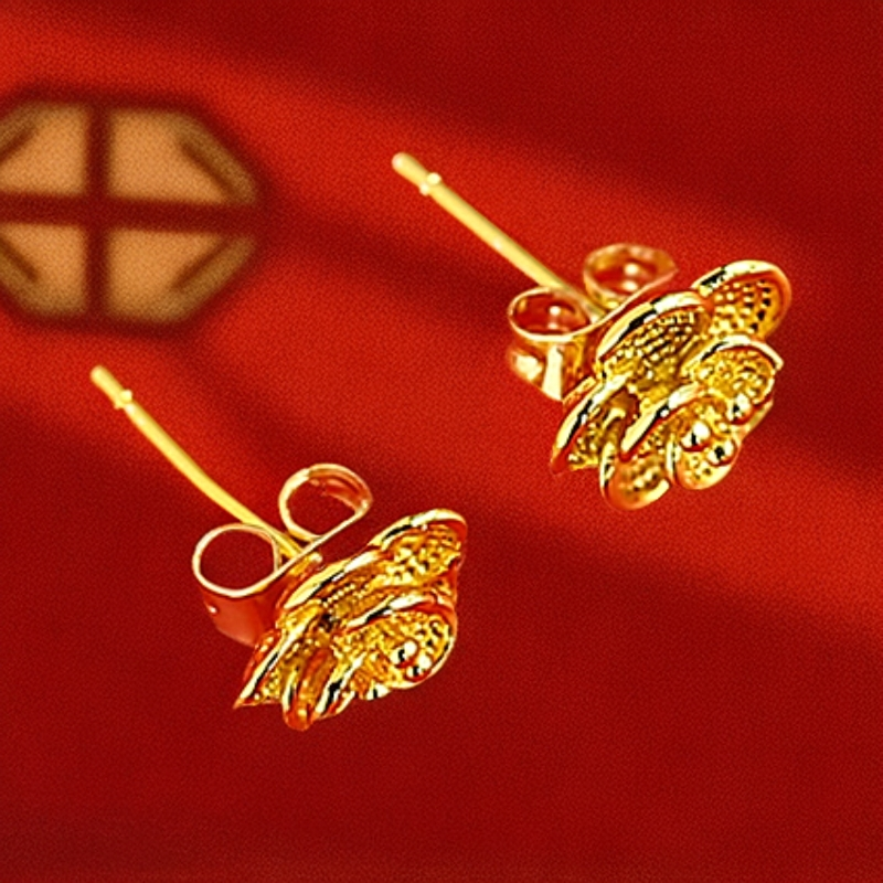 【丽姐】国潮简约时尚大气精美气质 款耳饰合金山茶花耳钉 【ZL7035】