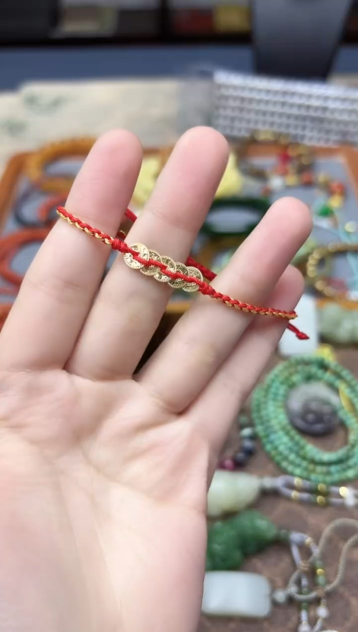 手链18K金18K金五帝钱红绳MY
