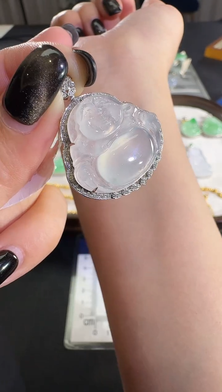 吊坠(不含链)18K金镶嵌翡翠【源头工厂】钻石镶嵌