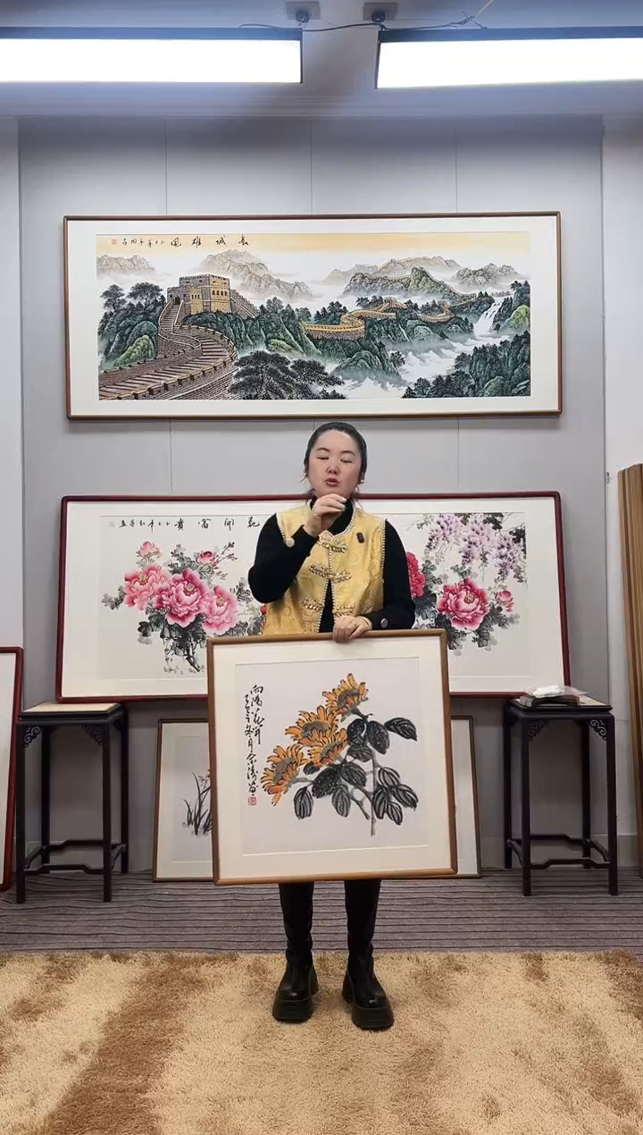 国画手绘向日葵62*62尺寸