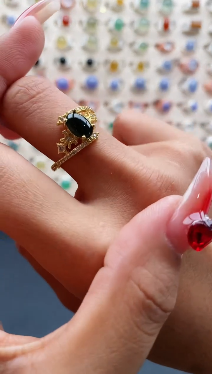 【闪购商品】翡翠戒指银S925镶嵌缅甸天然A货翡翠222 3+8