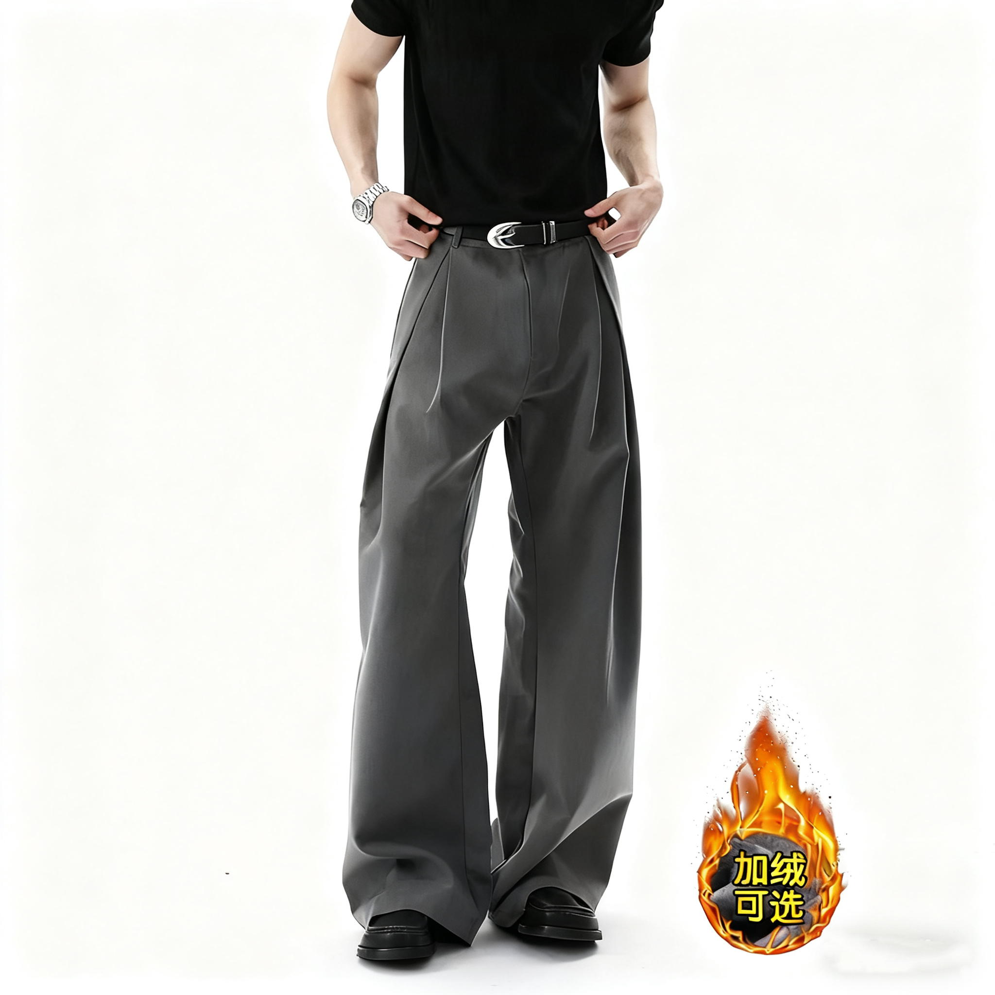 HR73 立体工字褶A字廓形弯刀TR西裤通勤休闲裤潮