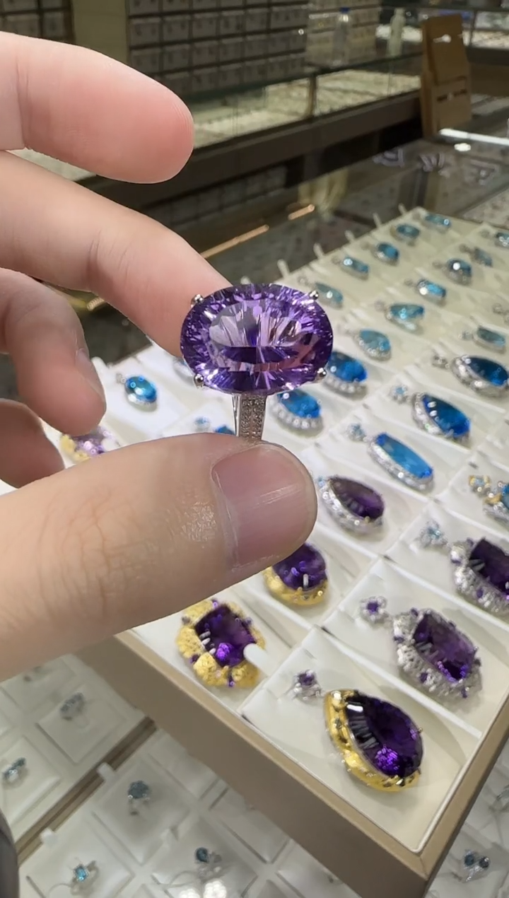银S925镶嵌戒指紫晶12*16mm帝王紫