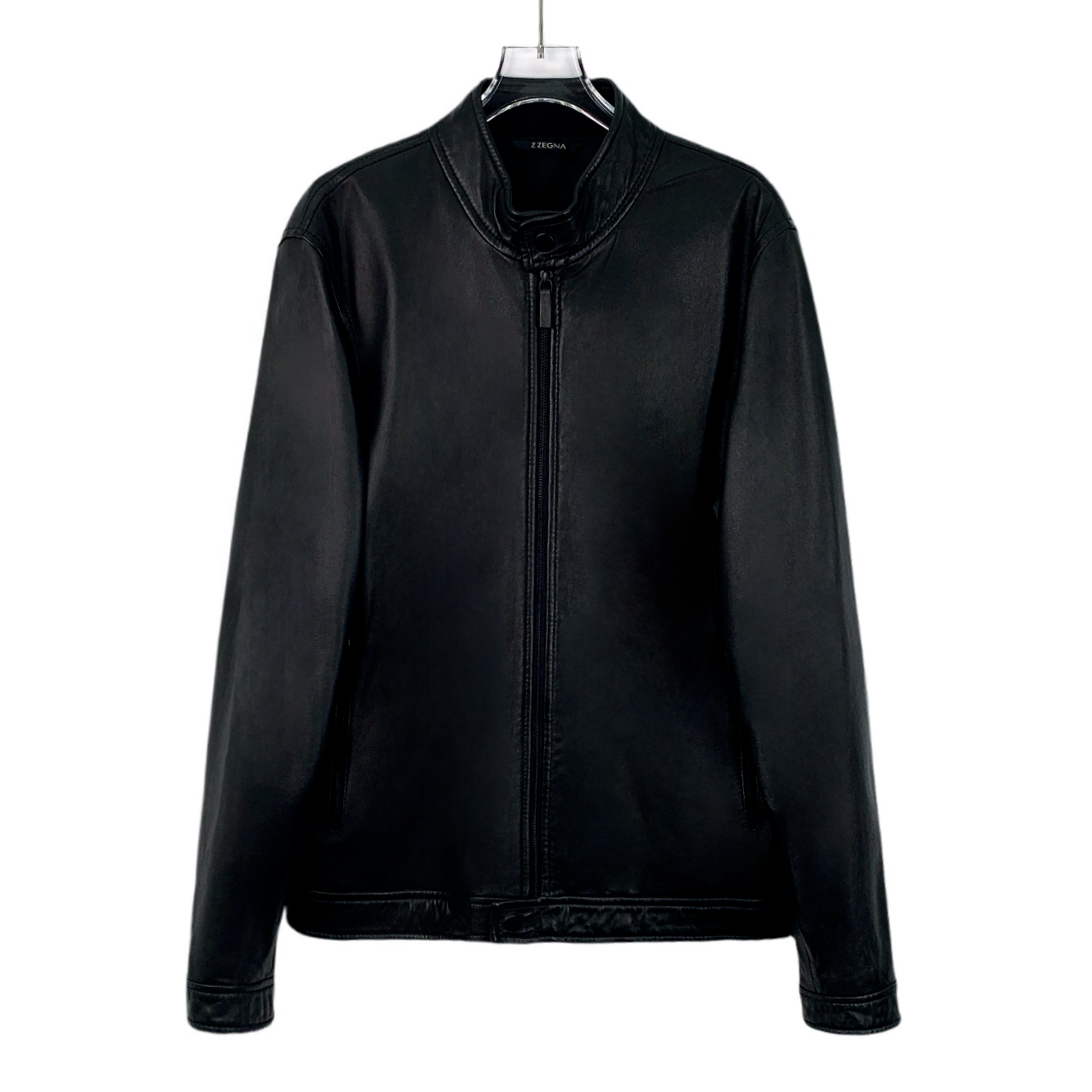 99新 ZEGNA DM0301  羊皮革拉链长袖皮衣夹克外套 L码 