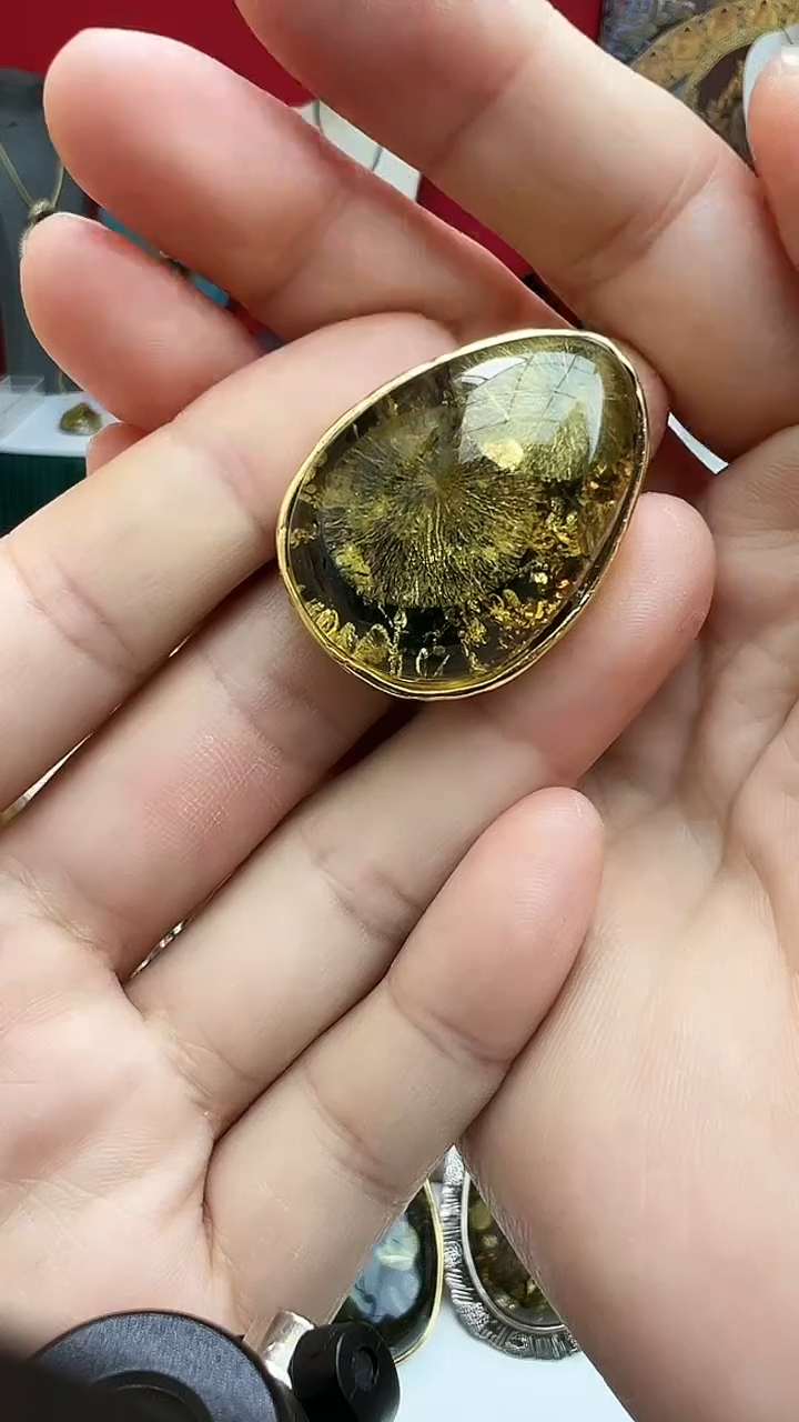 银S925镶嵌琥珀裸石戒指