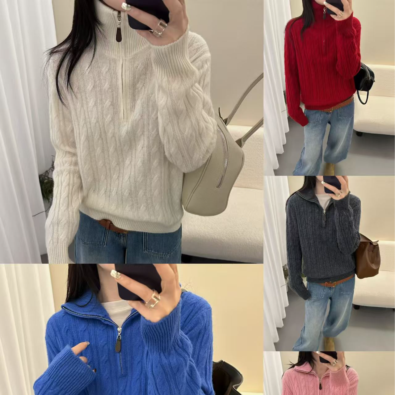 拉链款半高领百搭加厚羊毛套头衫