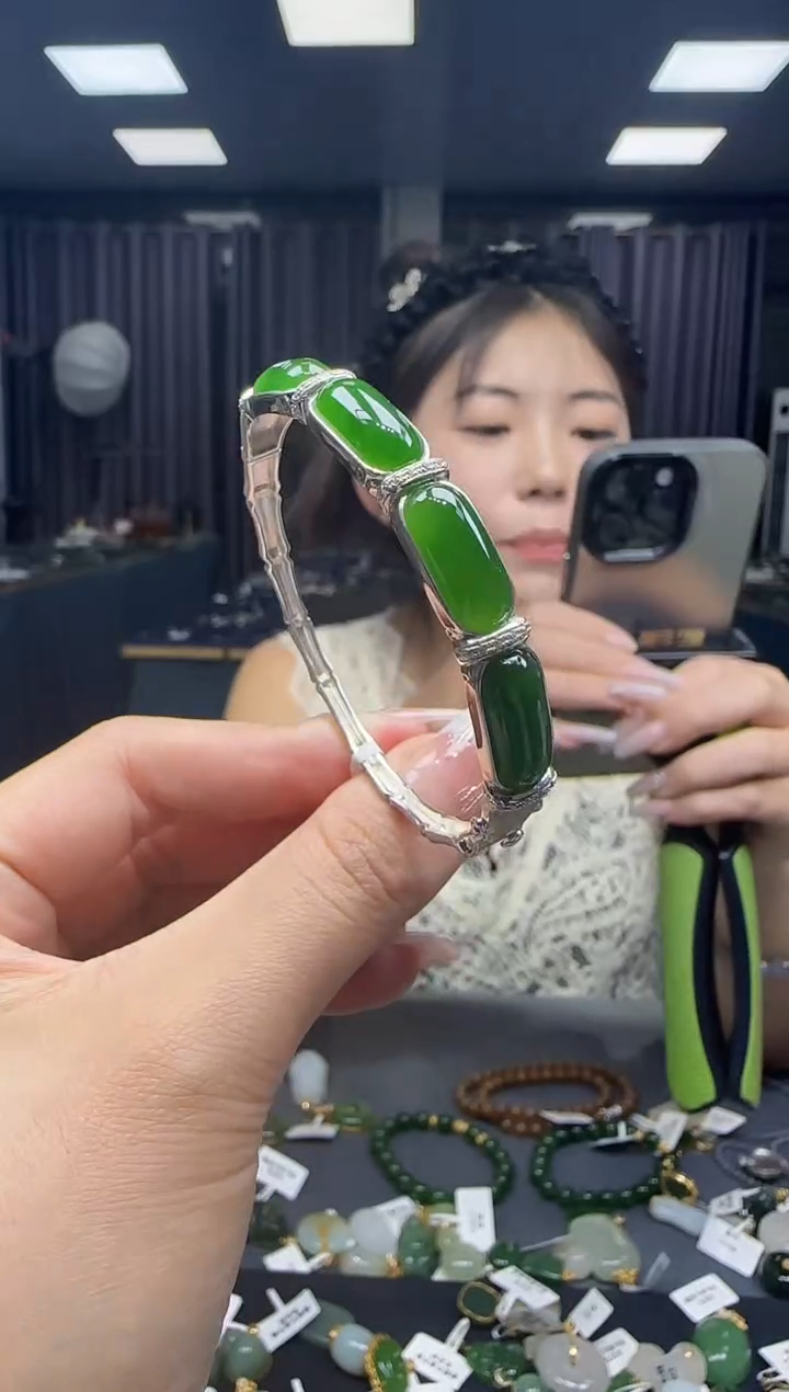 和田玉手镯银S925镶嵌1