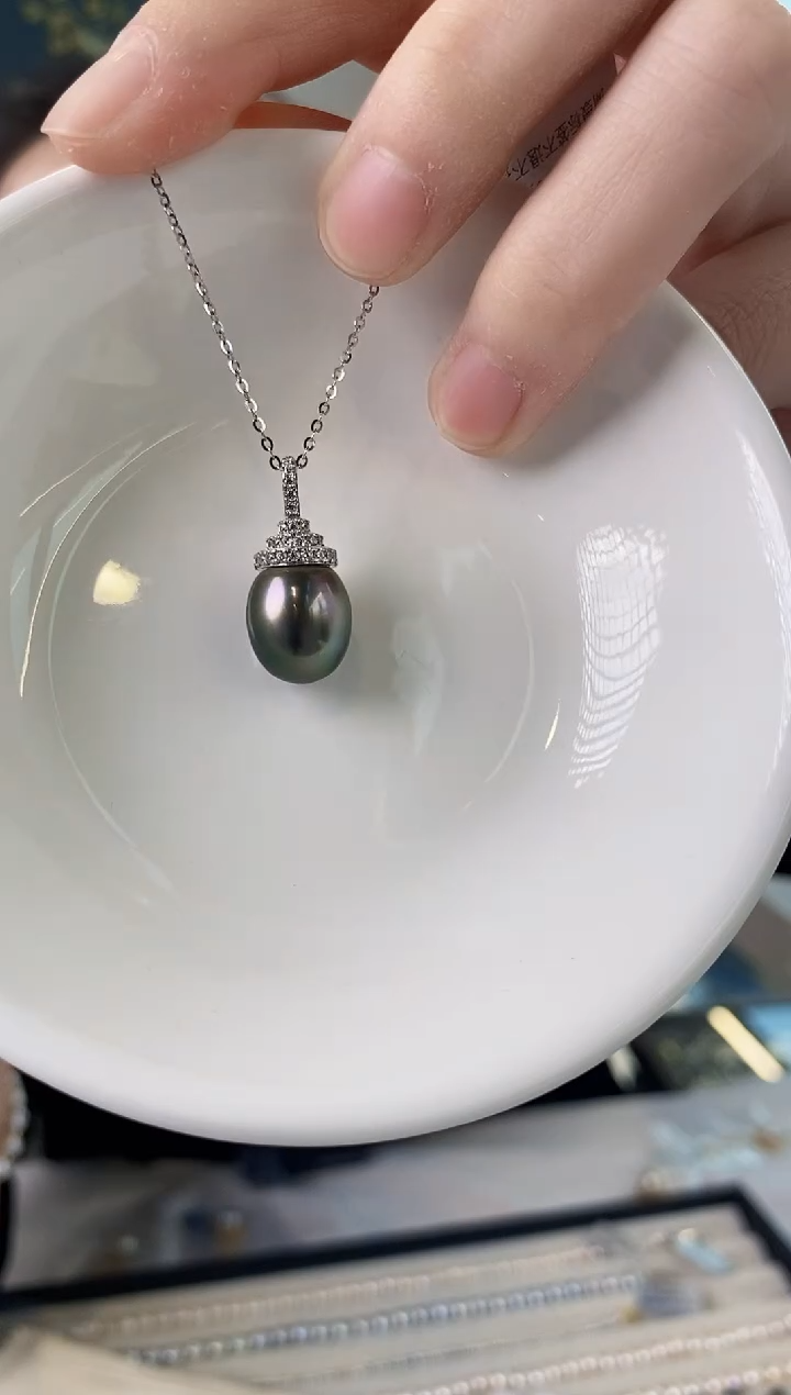 【闪购商品】海水珍珠吊坠(赠链)银S925镶嵌11-12大溪地黑珍珠吊坠