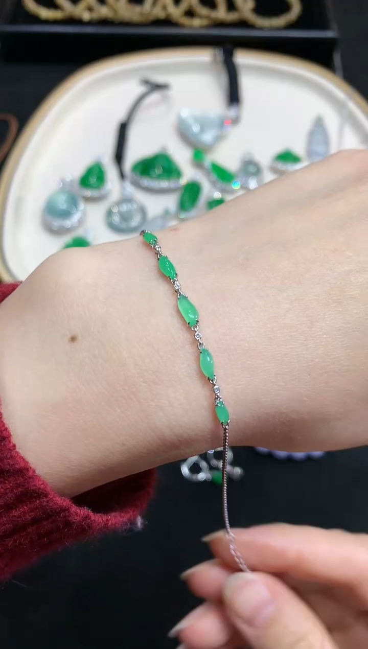 【闪购商品】翡翠手链18K金镶嵌W721|1980