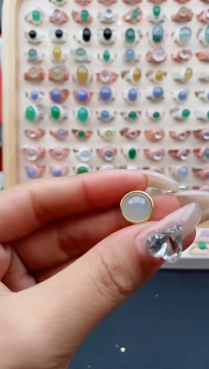 【闪购商品】翡翠戒指银S925镶嵌缅甸天然A货翡翠222  1+8