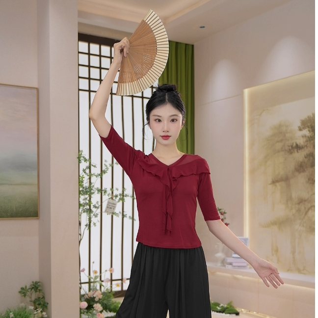 052假两件时尚夏季修身宽松舞蹈服练功服形体服上衣短袖跳舞服