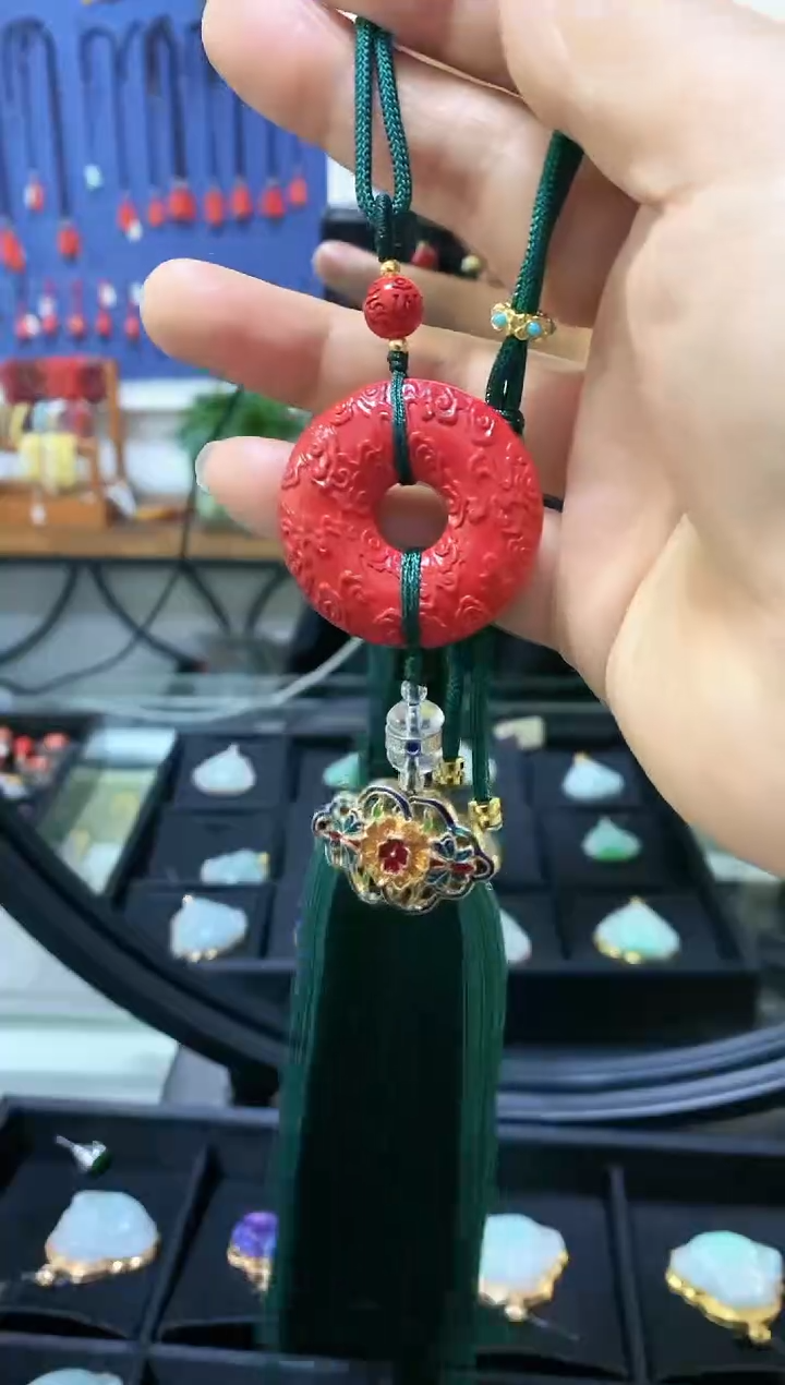 天然辰砂平安扣车挂