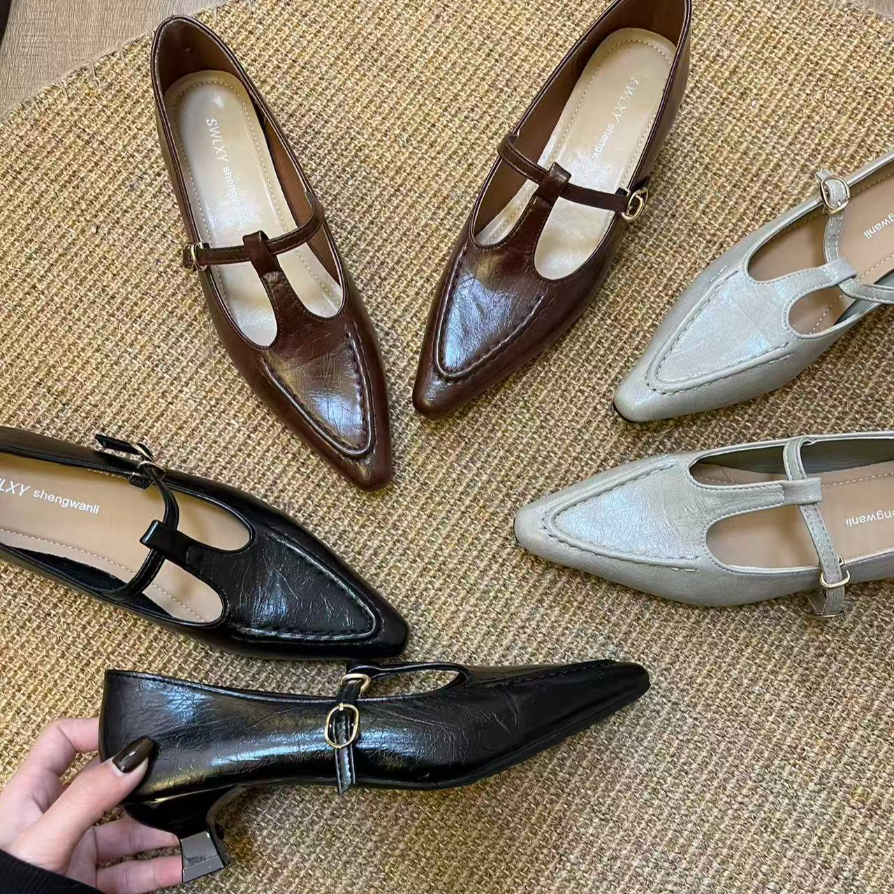 法式尖头镂空细跟玛丽珍单鞋女款2025新款爆款丁字扣带浅口女鞋子