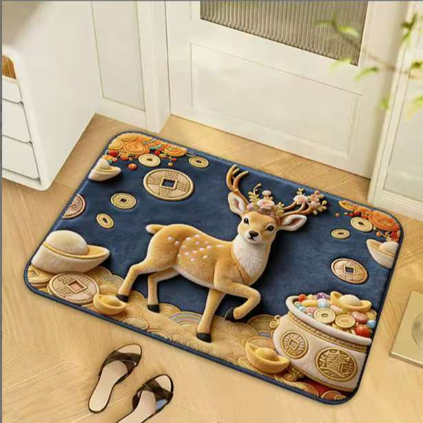 【60*90cm】小鹿地垫仿毛线浴室地垫可爱吸水防滑垫卫生间门口脚垫