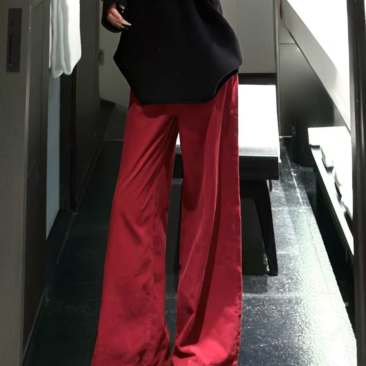 【TTONG】秋冬松弛感红色阔腿直筒长裤（304）