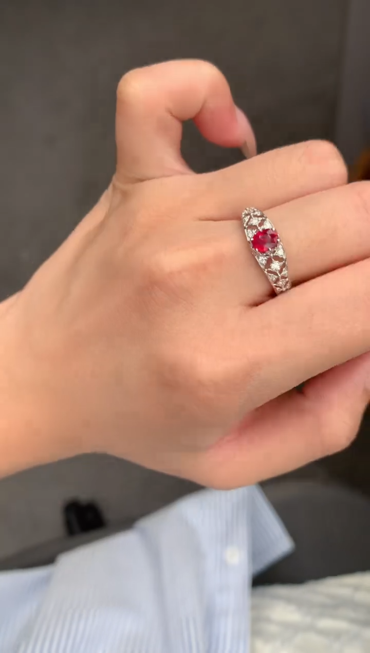 18K金镶嵌戒指红宝石59分红宝石戒指FC