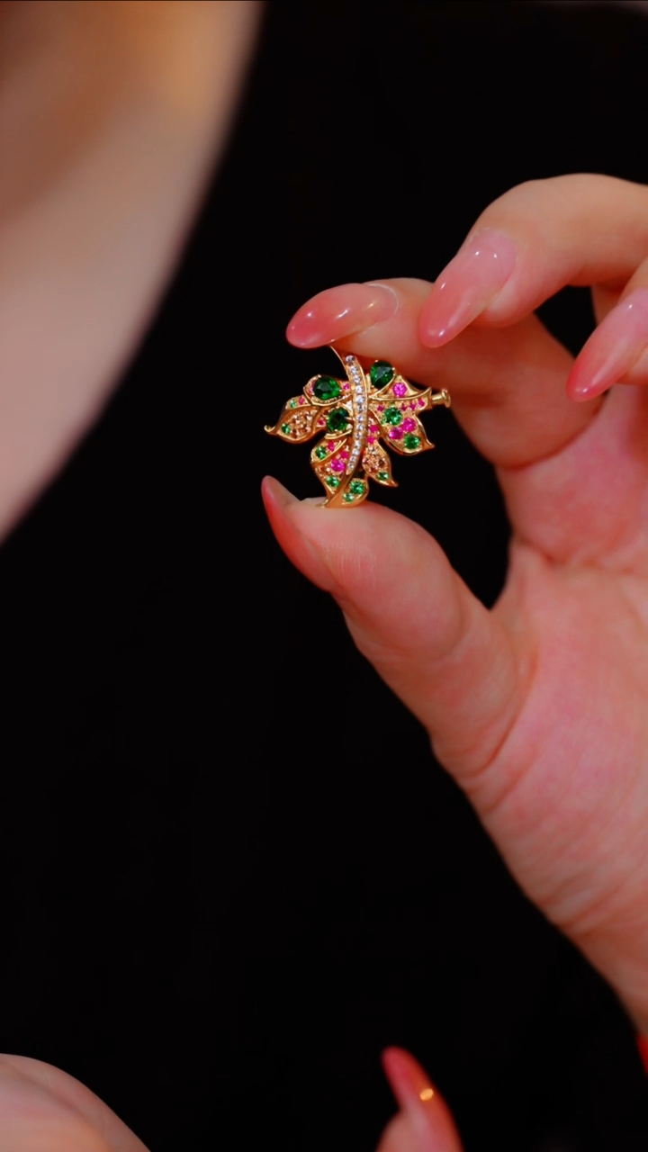 【闪购商品】石榴石（沙弗莱）胸针18K金镶嵌多样性发@@U9920