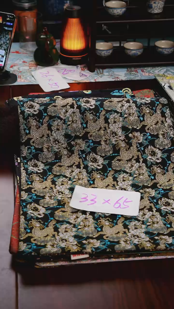 【福利麒麟牡丹双面】中国风干泡织锦茶席33*65