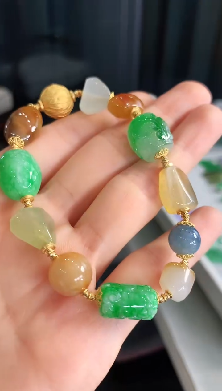 【闪购商品】翡翠手链18K金镶嵌手链