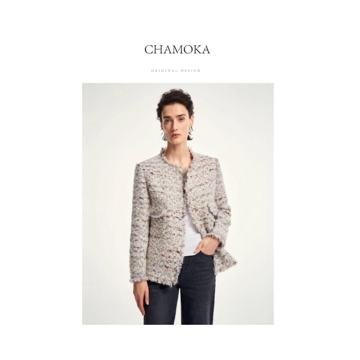 【年中大促】精致轻奢通勤时尚百搭显瘦风紫灰色花纱小香外套L831