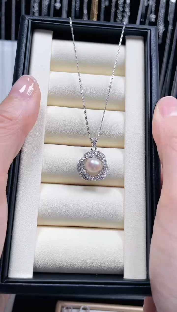 【闪购商品】海水珍珠颈饰银S925镶嵌海水珍珠三生三世吊坠