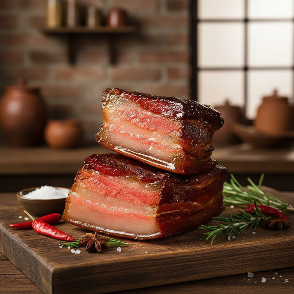 正宗2斤柏树柴火烟熏五花腊肉农家