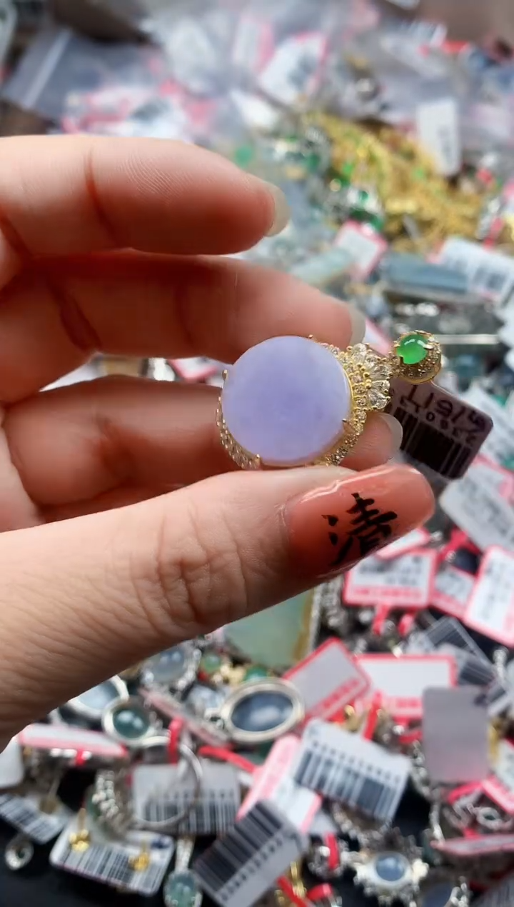 银S925镶嵌戒指翡翠天然A货缅甸翡翠