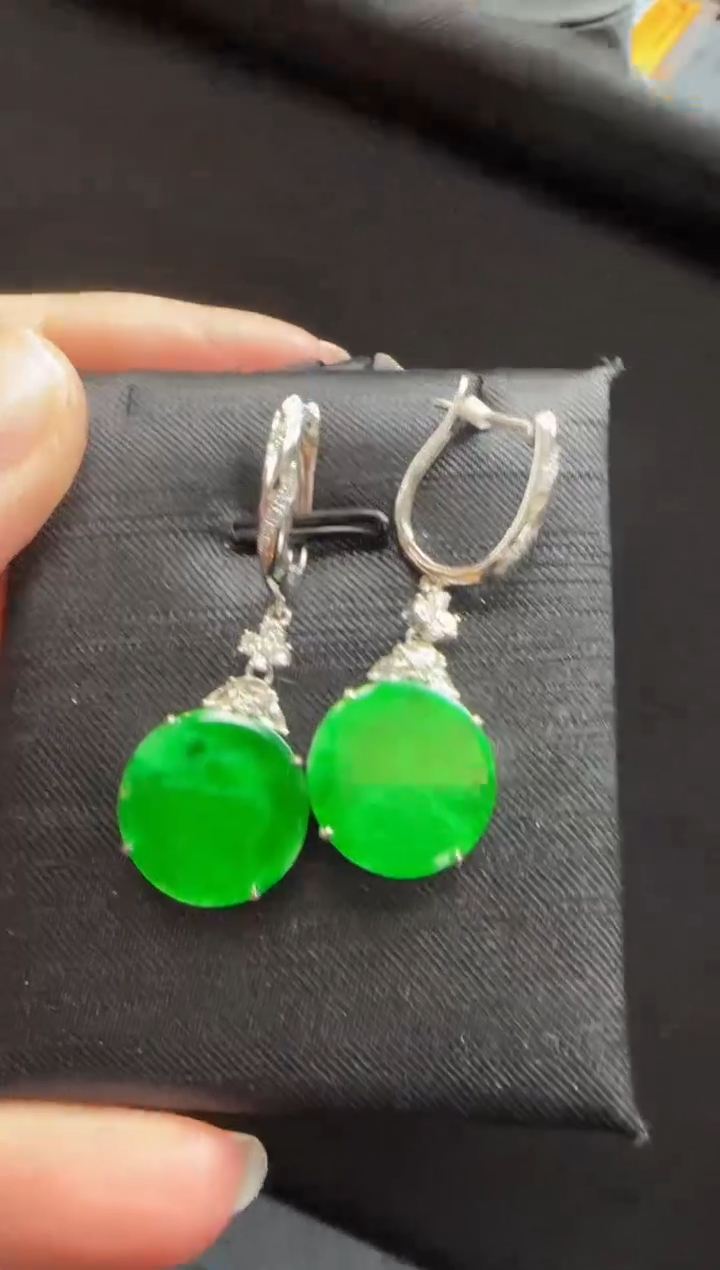 【闪购商品】翡翠耳饰18K金镶嵌2051无事牌