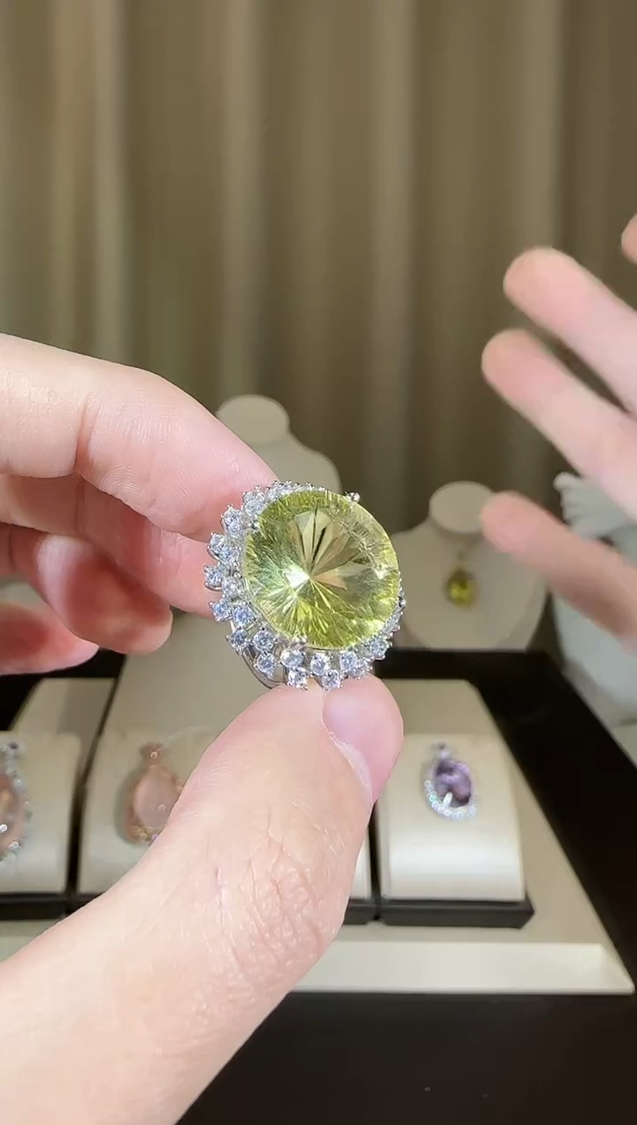 【闪购商品】水晶戒指银S925镶嵌16mm柠檬晶