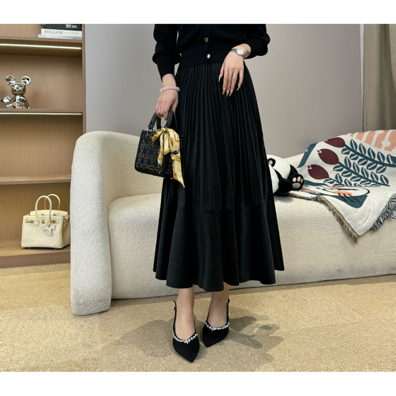 【春季上新】2025春季压褶垂坠感半身裙中长款大摆显瘦A字百褶裙