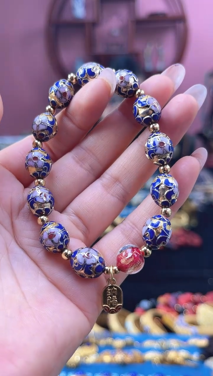 非遗 景泰蓝手串 金地枣珠 宝蓝