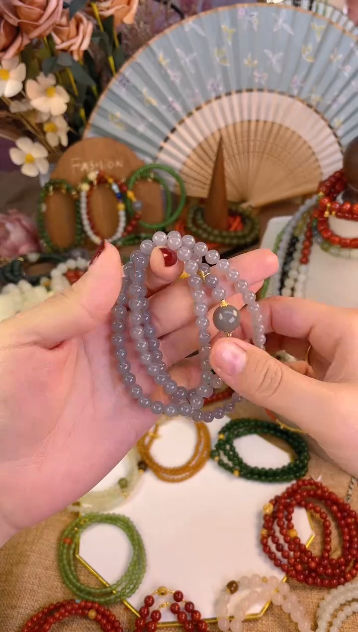 【闪购商品】和田玉手串18K金镶嵌烟紫