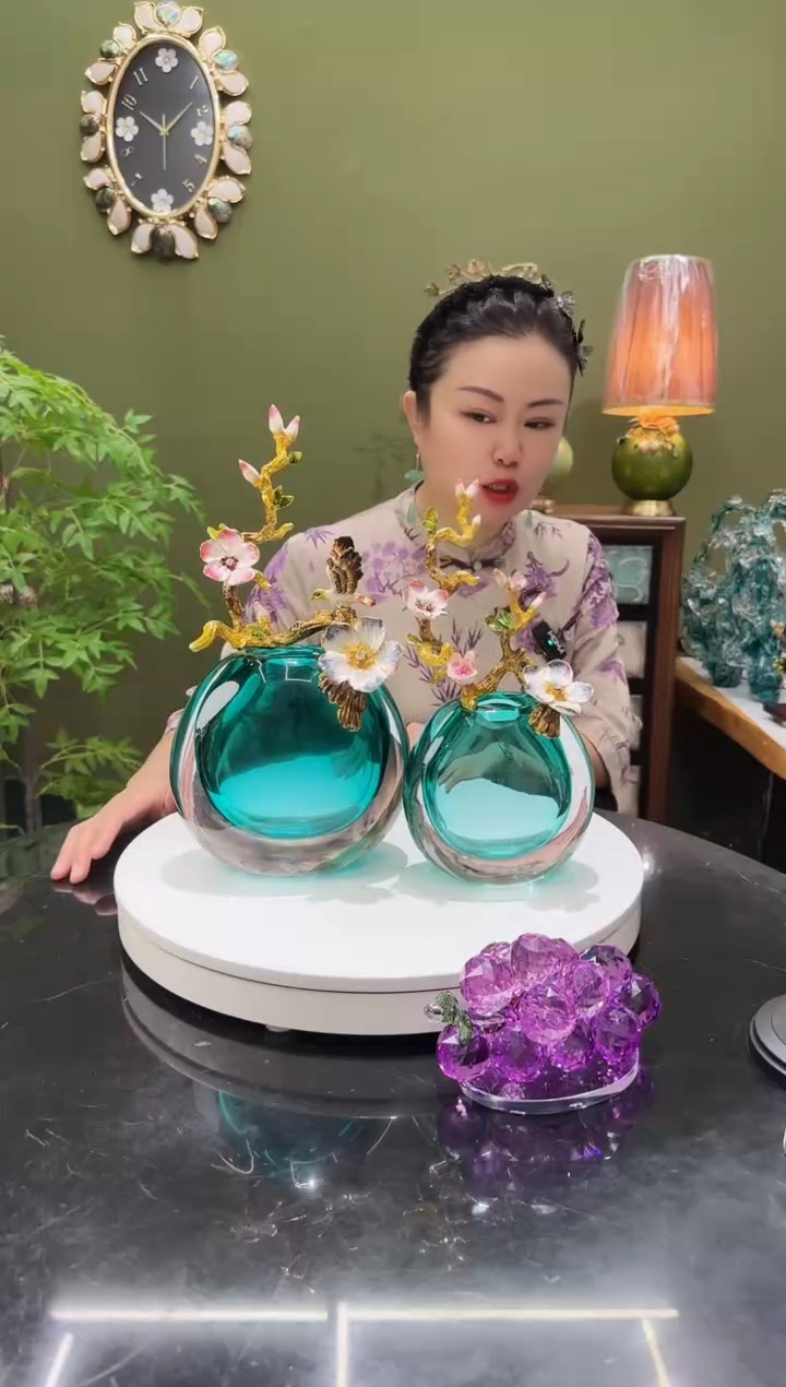 琉璃珐琅彩海洋之心 对装花瓶 