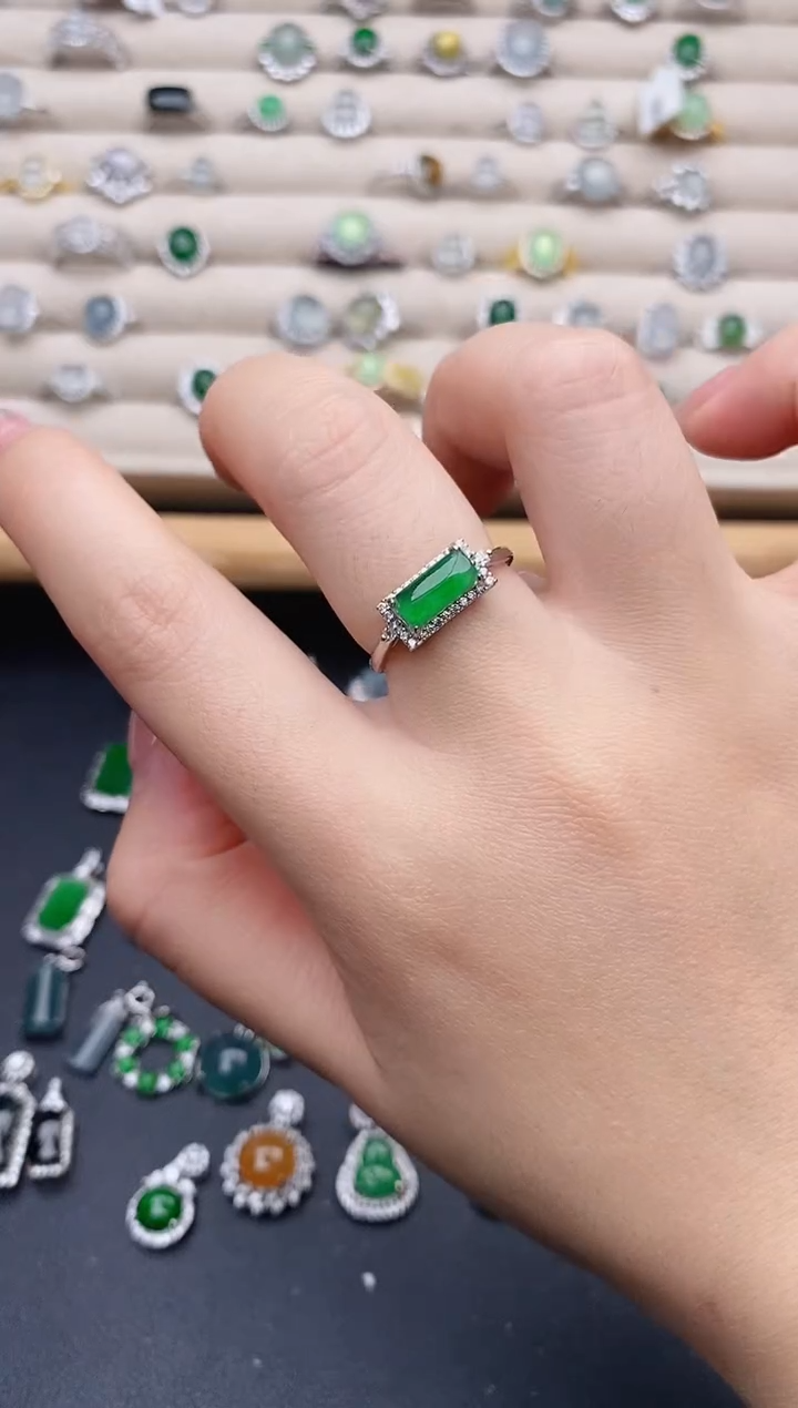 银S925镶嵌戒指翡翠0